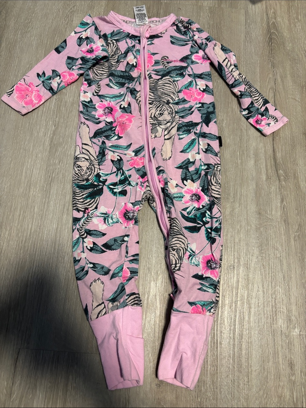 Bonds Pink Floral Tiger Print Footed One-Piece Pajamas - Kids